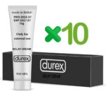 پک تخفیفی 10 عددی کرم درمان زودانزالی، افزایش طول اندام خصوصی آقایان برند دورکس durex وزن 15 گرم